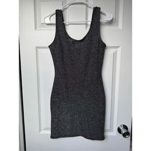 Ambiance Mini Dress Small Women's Gray Silver Sparkle Pencil Stretch Disco